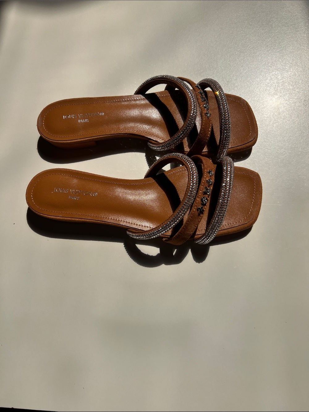 Louis Vuitton Brown Braided Crystal Slide Sandals